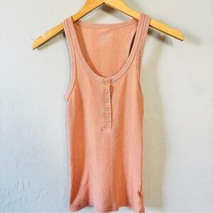 Aerie Women's Pink Ribbed Henley  Tank Top